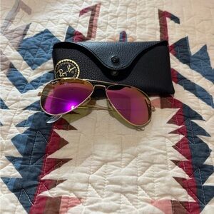 Ray-Ban Gold Aviator Sunglasses with Pink Lenses